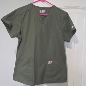 Carhartt Olive V-Neck Work Scrub Top